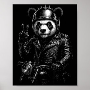 Cooler Panda Punk Friedenszeichen Motorrad  Poster