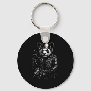 Cooler Panda Punk Friedenszeichen Motorrad Schlüsselanhänger