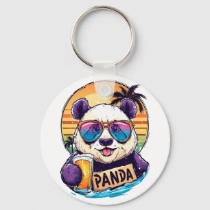 Cooler Panda: Retro Sommer & Bier Stimmung Schlüsselanhänger