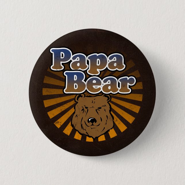Cooler Papa-Bär, Brown/Blau/GoldVater-Geschenk Button (Vorderseite)