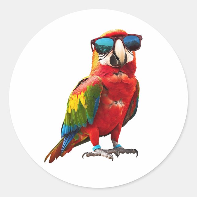 Cooler Papagei mit Sonnenbrille Runder Aufkleber (Vorderseite)