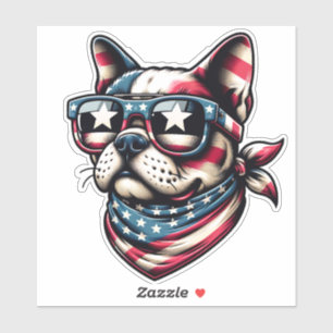 Cooler Patriotischer Hund mit Flag-Shades Aufkleber