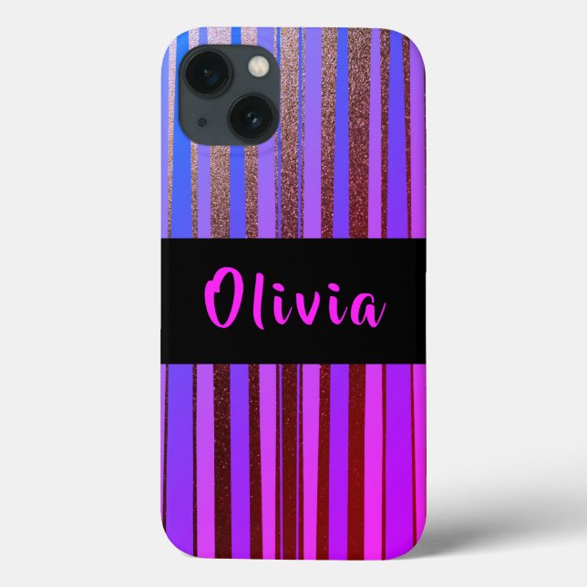 Cooler Personalisierter Neon Glitzer Lila Streifen Case-Mate iPhone Hülle (Rückseite)