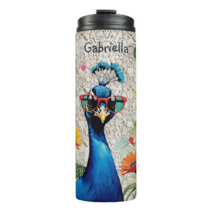 Cooler Pfau in Shades Floral und Lace Thermosbecher