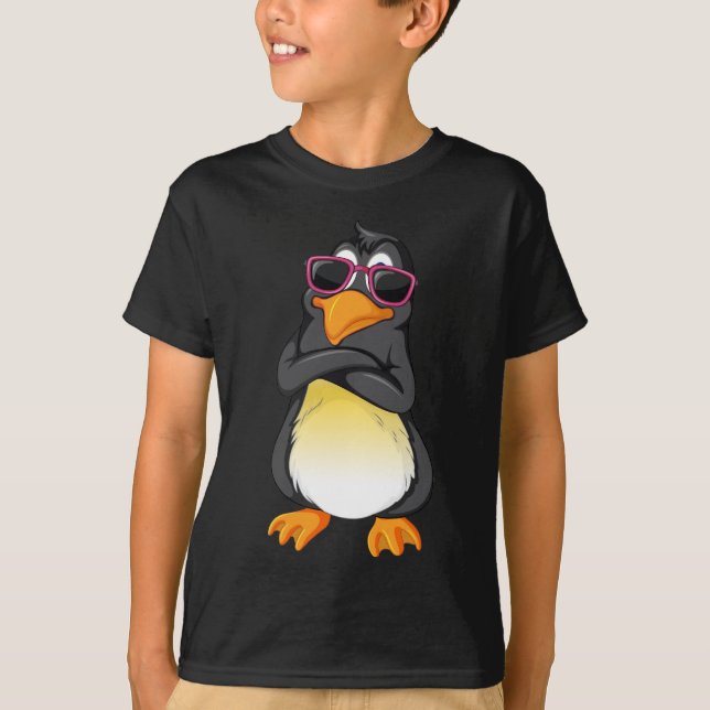 Cooler Pinguin Kid's Basic Black T - Shirt (Vorderseite)
