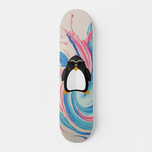 Cooler Pinguin mit Sonnenbrille Rosa und Blaue Far Skateboard