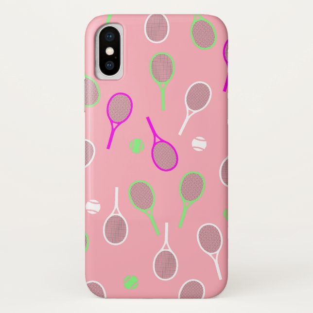 Cooler Pink Retro Racquets Pattern Tennisspieler Case-Mate iPhone Hülle (Rückseite)
