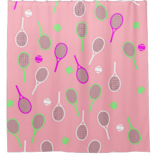 Cooler Pink Retro Racquets Pattern Tennisspieler Duschvorhang