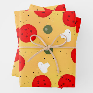 Cooler Pizza-Party Pepperoni-Pilz Geschenkpapier Set