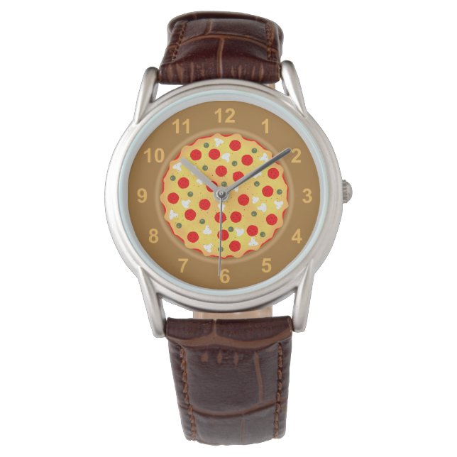 Cooler Pizza Pepperoni Pilz mit Zahlen Armbanduhr (Vorderseite)