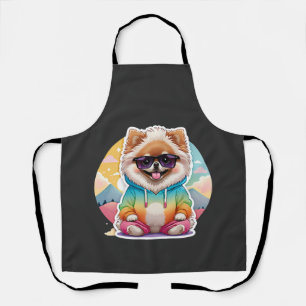 Cooler Pomeranian in Regenbogen-Hoodie Schürze