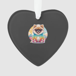 Cooler Pomeranian in Regenbogenpullover Ornament