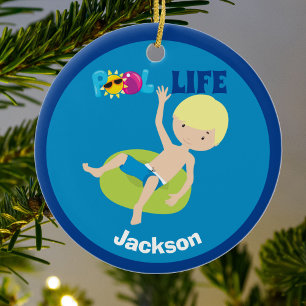 Cooler Pool Boy Personalisiert Blonde Kinderschwim Keramik Ornament
