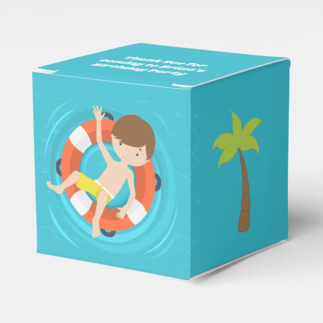 Cooler Pool Party Junge schwimmen Kinder Blue Gebu Geschenkschachtel (Vorderseite)