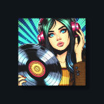 Cooler Pop Art Comic Stilfserei mit Vinyl Album Leinwanddruck<br><div class="desc">Pop Art Comic Mädchen mit Kopfhörer auf Musik hören und eine Schallplatte in ihren Händen.</div>
