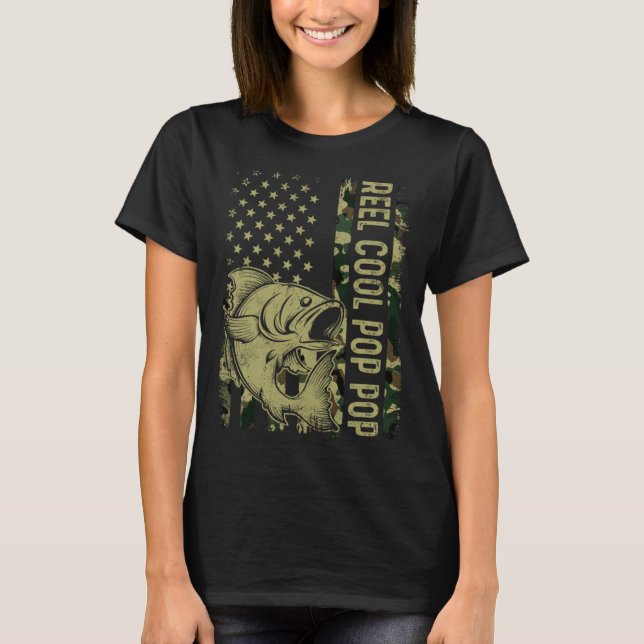 Cooler Pop Pop Camouflage American Flag Fishing T-Shirt (Vorderseite)
