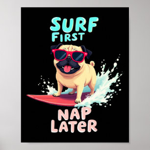 Cooler Pug Surft Hund Poster