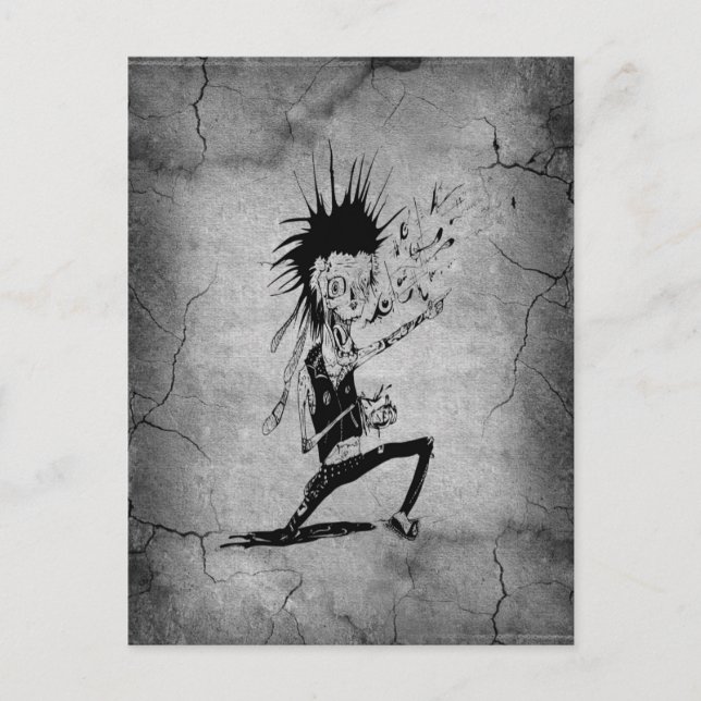 Cooler Punk Zombie graue gebrochene Wand schwarz Postkarte (Vorderseite)