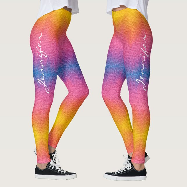 Cooler Rainbow Gradient Handgeschriebener Name Far Leggings (Von Creator hochgeladen)
