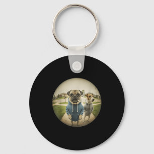 Cooler rauchender Mops-Hund-Meme-Porzellan-Fischau Schlüsselanhänger