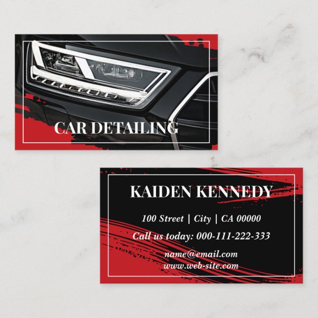 Cooler Red Car Service Detaillierte Fotovorlage Visitenkarte (Vorne/Hinten)