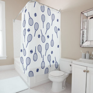 Cooler Red Retro Racquets Pattern Tennisspieler Duschvorhang