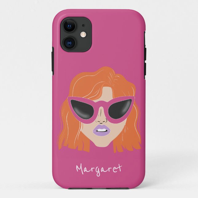 Cooler Redhead mit Brillenrosa-Individuelle Name Case-Mate iPhone Hülle (Rückseite)