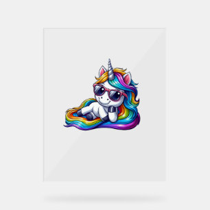 Cooler Regenbogen Einhorn mit Sonnenbrille Lang en Acrylschild