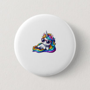 Cooler Regenbogen Einhorn mit Sonnenbrille Lang en Button