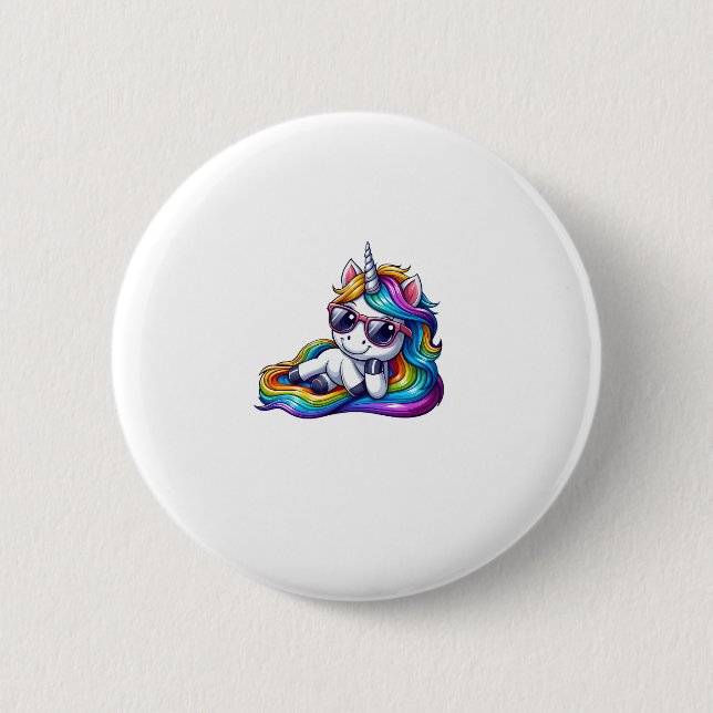 Cooler Regenbogen Einhorn mit Sonnenbrille Lang en Button (Vorderseite)