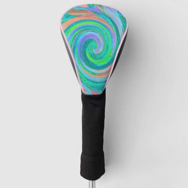 Cooler Retro-Aquamarine und Korallenflüssiges Kuns Golf Headcover (Vorderseite)