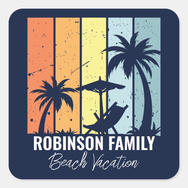 Cooler Retro Beach Urlaub Custom Navy Blue Quadratischer Aufkleber (Vorderseite)