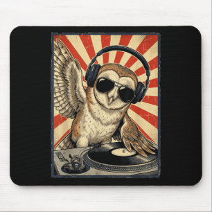 Cooler Retro-Eulen-DJ Lustige Eulen-Musik Männer F Mousepad