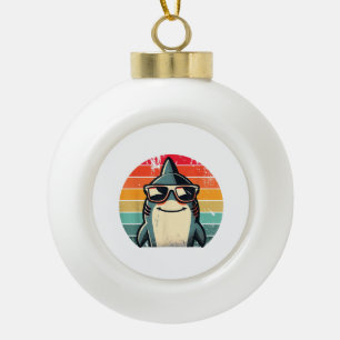 Cooler Retro-Hai in Sonnenbrille 70er 80er 90s Fun Keramik Kugel-Ornament
