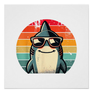 Cooler Retro-Hai in Sonnenbrille 70er 80er 90s Fun Poster