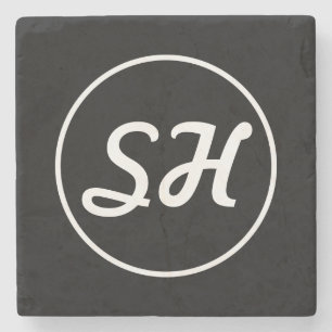 Cooler Retro-Modern Stil Monogramm   Schwarz & Wei Steinuntersetzer