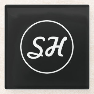 Cooler Retro-Moderner Stil Monogramm Schwarz & W Glasuntersetzer