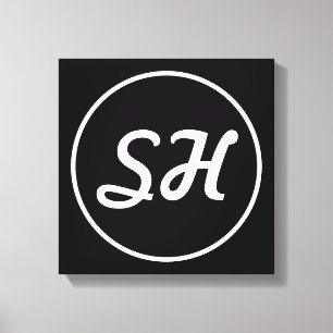 Cooler Retro-Moderner Stil Monogramm Schwarz & W Leinwanddruck