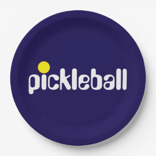 Cooler Retro-PICKLEBALL-Text auf navyblauem Hinter Pappteller