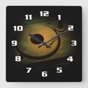 Cooler Retro-Plattenspieler Quadratische Wanduhr