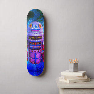 Cooler Robot Blue Lila Galaxy Vintag Retro Niedlic Skateboard