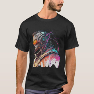 Cooler Roboter Cyberpunk Retro Vintager Sonnenunte T-Shirt