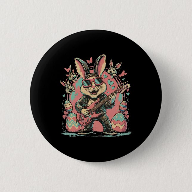 Cooler Rock-Bunny mit E-Gitarre für Rock Ea Button (Vorderseite)
