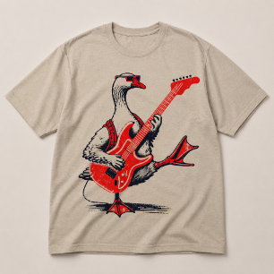 Cooler Rockstar-Gans spielt rote E-Gitarre T-Shirt