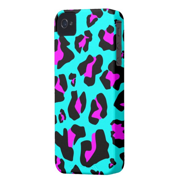 Cooler Rosa-/Aqua-Leopard-Druck - iPhone 4/4s Fall Case-Mate iPhone Hülle (Rückseite Links)