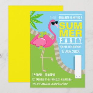 Cooler rosa Flamingo Sommer Pool Geburtstagsparty Einladung