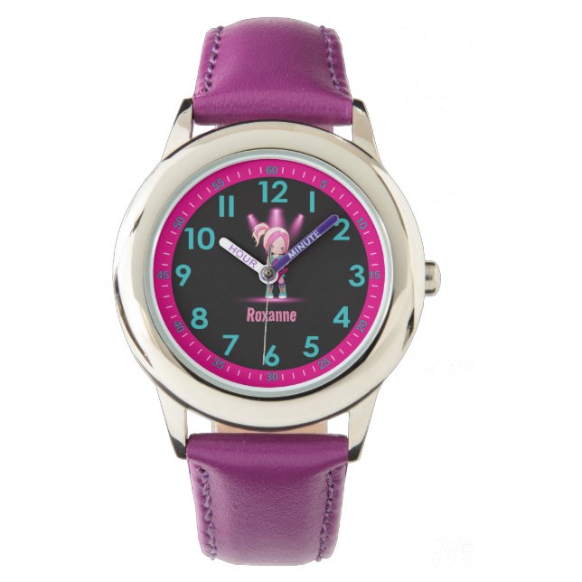 Cooler rosa Superstar lernen Zeit zu erzählen Armbanduhr (Vorderseite)