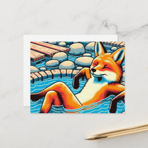 Cooler Rotfuchs in einem heißen Quellenbecken Postkarte