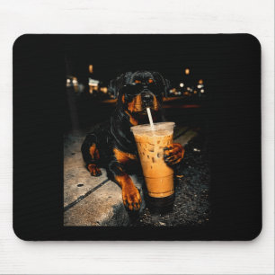 Cooler Rottweiler, der eisgekühlten Kaffee trinkt, Mousepad