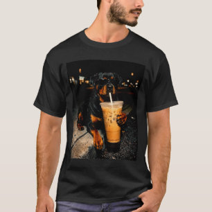 Cooler Rottweiler trinkt eisgekühlten Kaffee lusti T-Shirt
